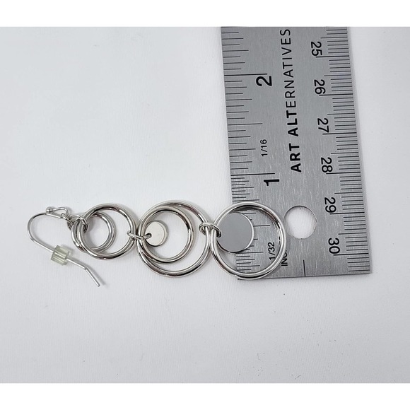 Lia Sophia Shiny Silver Dangle Drop Circle Earrings "Reflection" - Picture 7 of 8